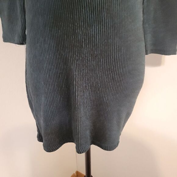 No Boundaries Teal Ribbed Asymmetrical Zip Oversized Collar Sweater Dress Sz L - Picture 4 of 15